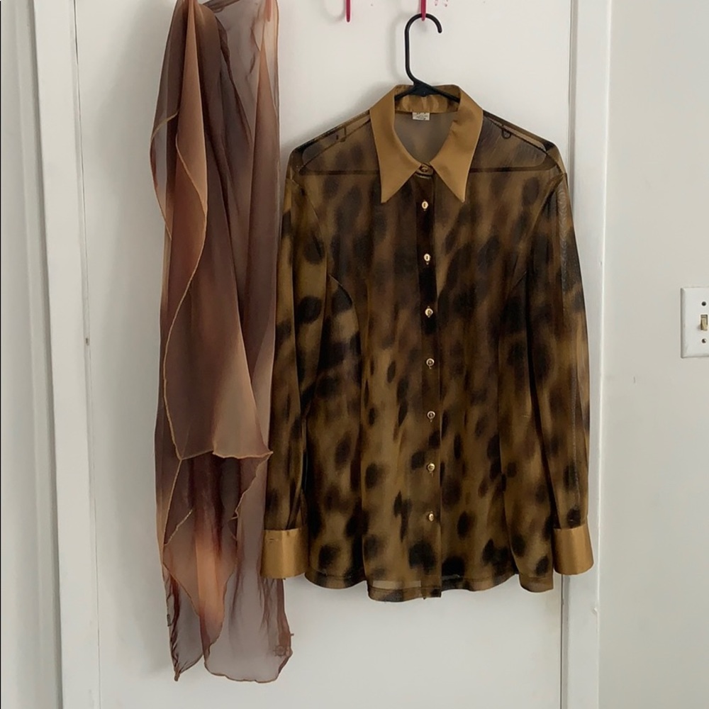 Elegant Long Sleeve Shirt and Scarf set.